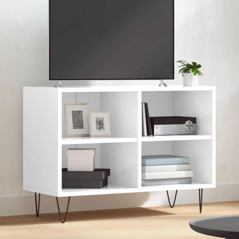 vidaXL 4 Shelf High Gloss White TV Cabinet Image 1