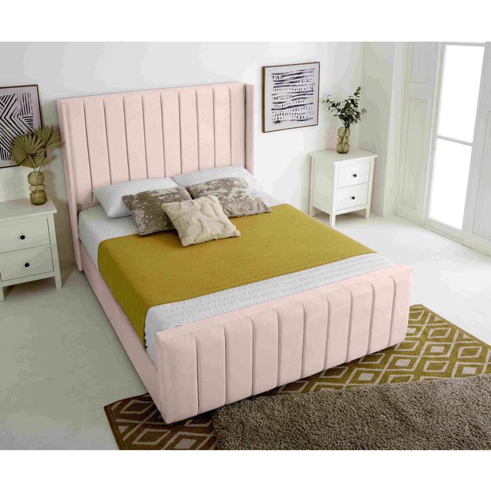 Eleganza Majestique Small Double Pink Plush Velvet Bed Frame Image 3