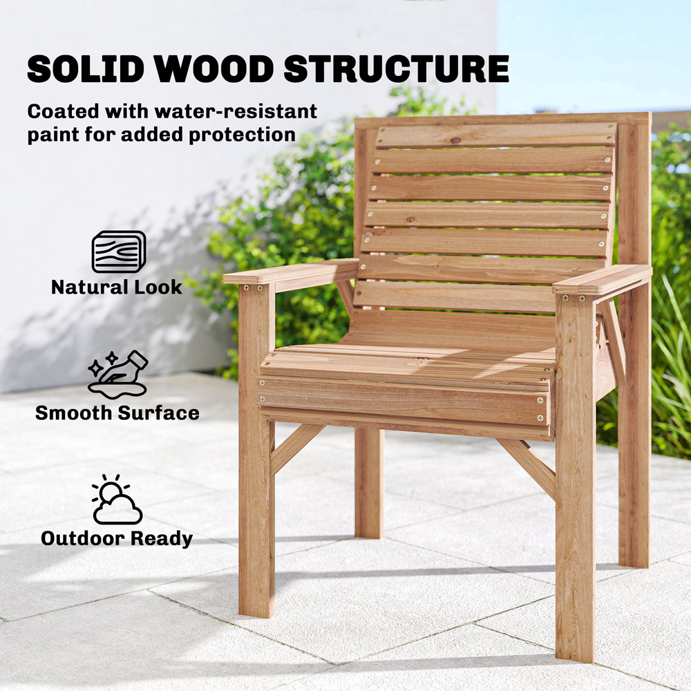 Outsunny Natural Wooden Garden Dining Chair with Curved Seat | Wilko