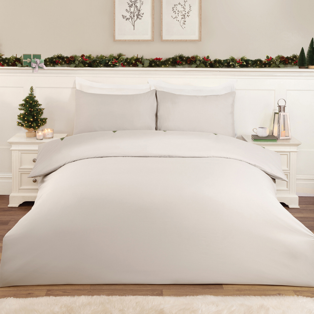 Embroidered Trees Duvet Set Silver King Image 2
