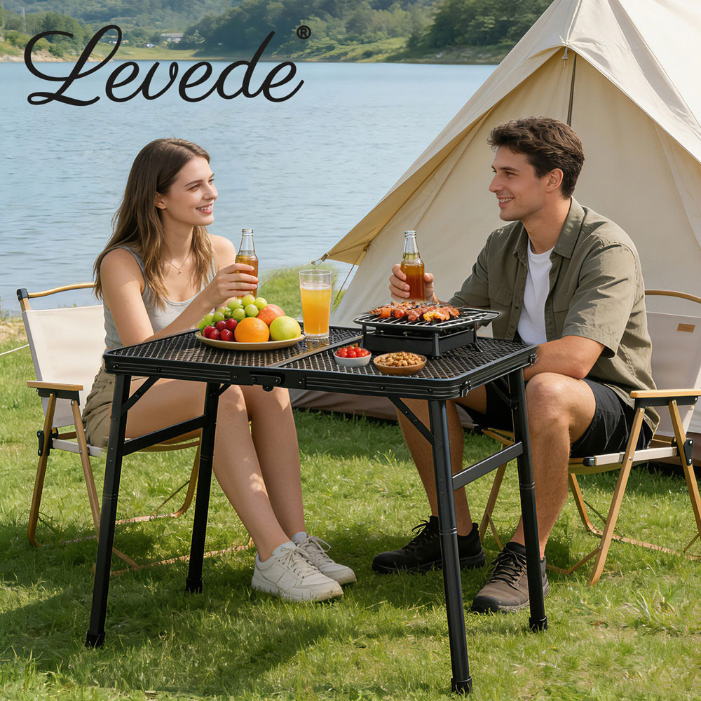 Levede Black Aluminium Adjustable Height Foldable Camping Table 90cm Image 8