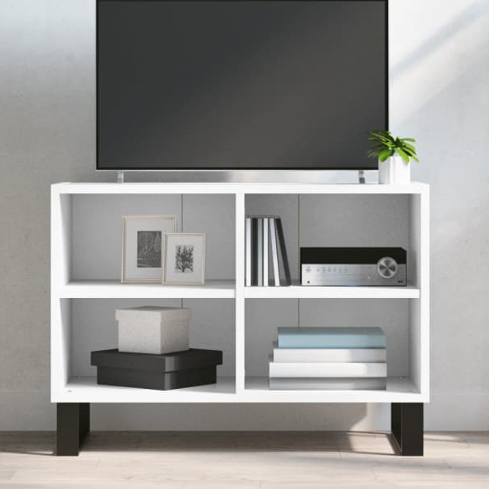 vidaXL 4 Shelf White TV Cabinet Image 1