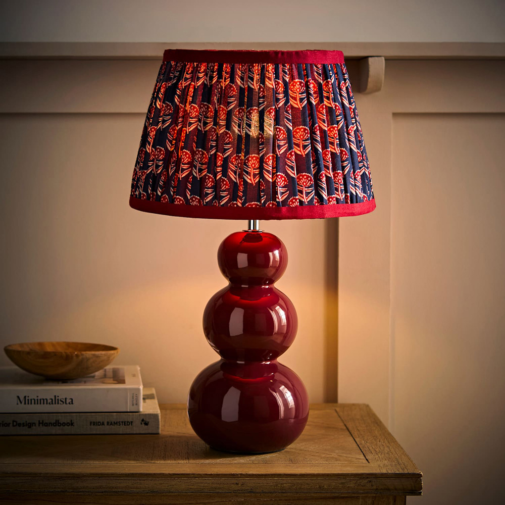 ValueLights Edie Floral Pleated Shade Burgundy Bobble Ceramic Table Lamp with Bulb Image 2
