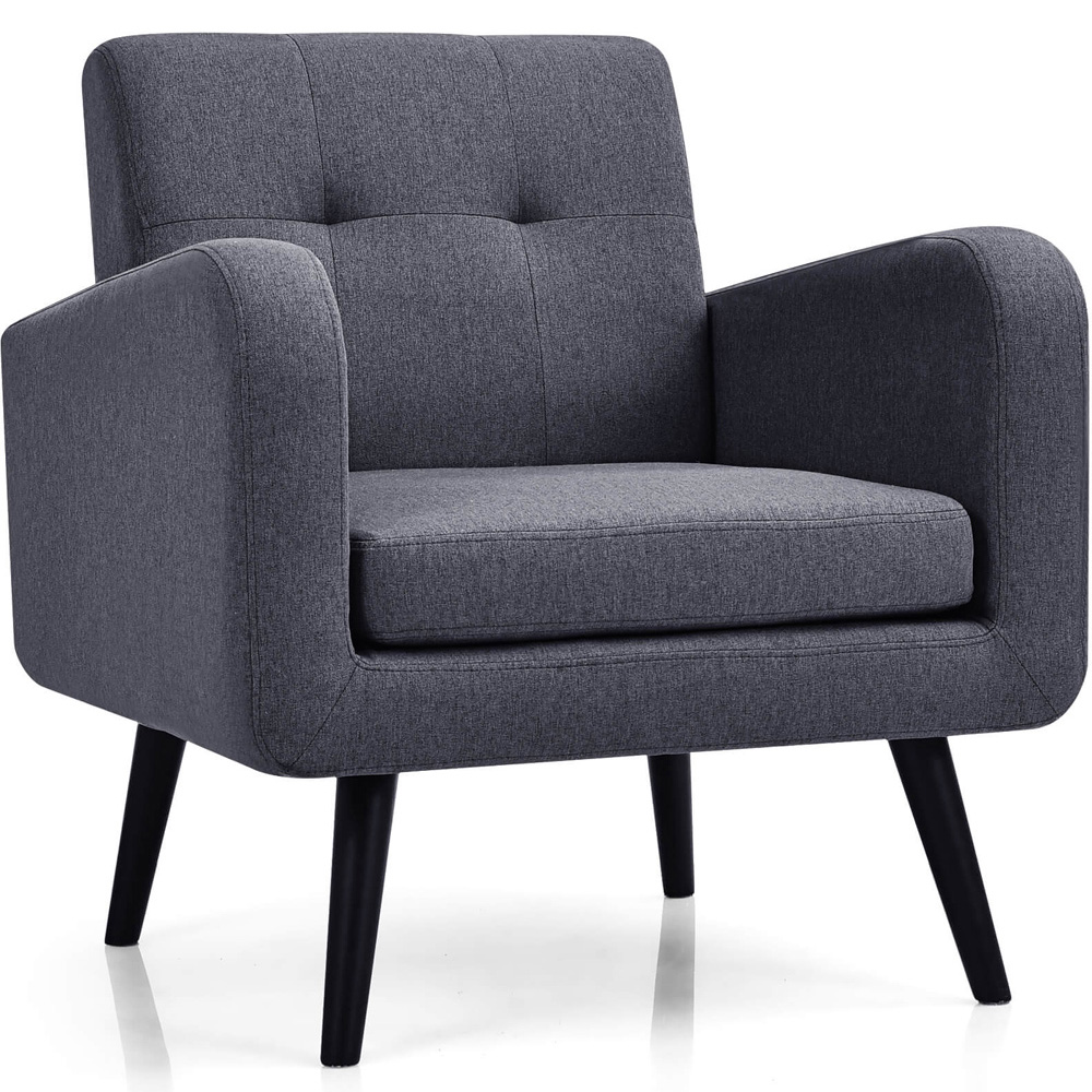 Costway Grey Mid Century Modern Upholstered Armchair Image 2