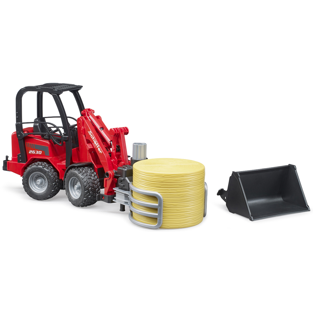 Bruder Kids Schaffer 2630 Compact Loader Playset Model with Bale Gripper and Round Bale Image 2