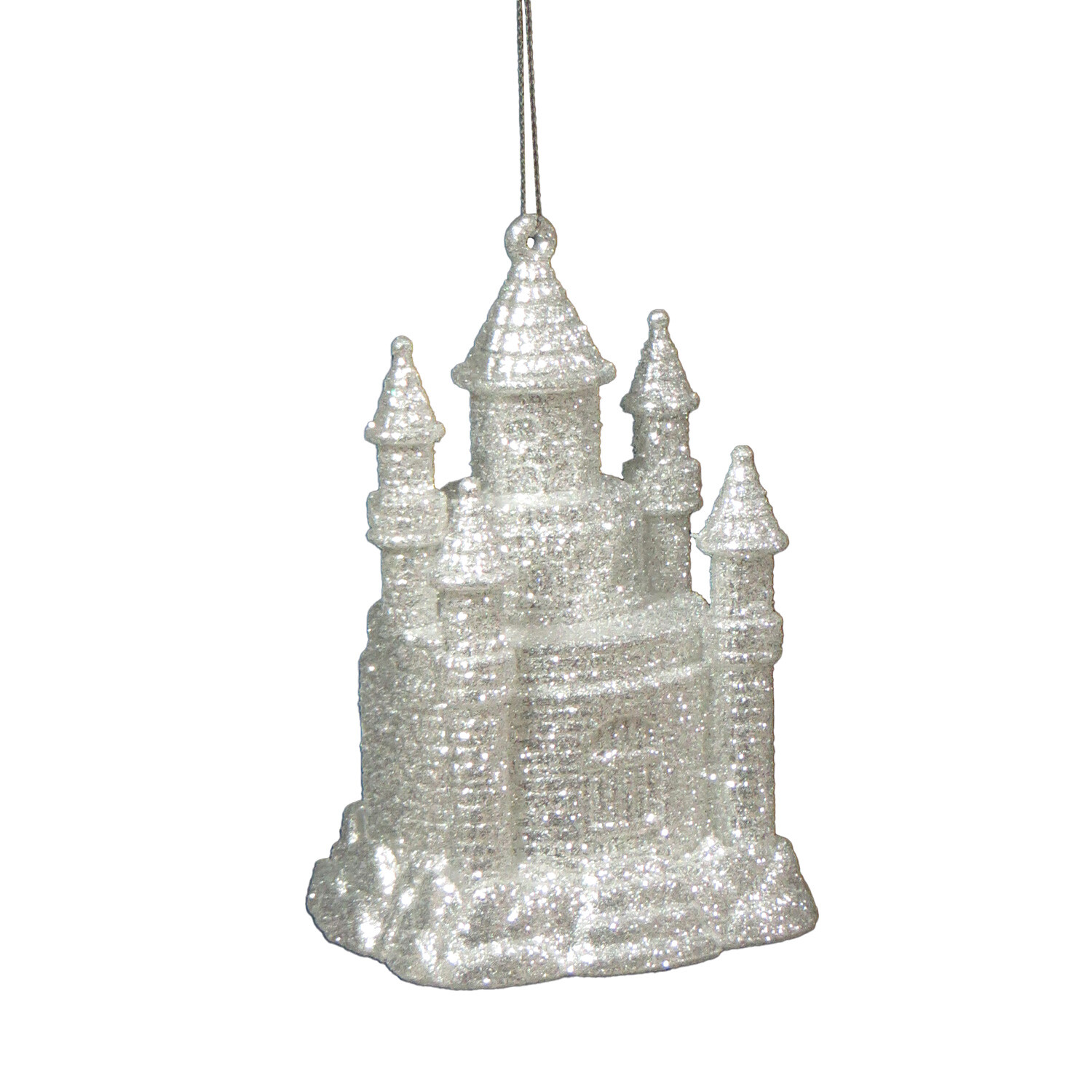 Frosted Fairytale Silver Glitter Castle Hanging Ornament Image