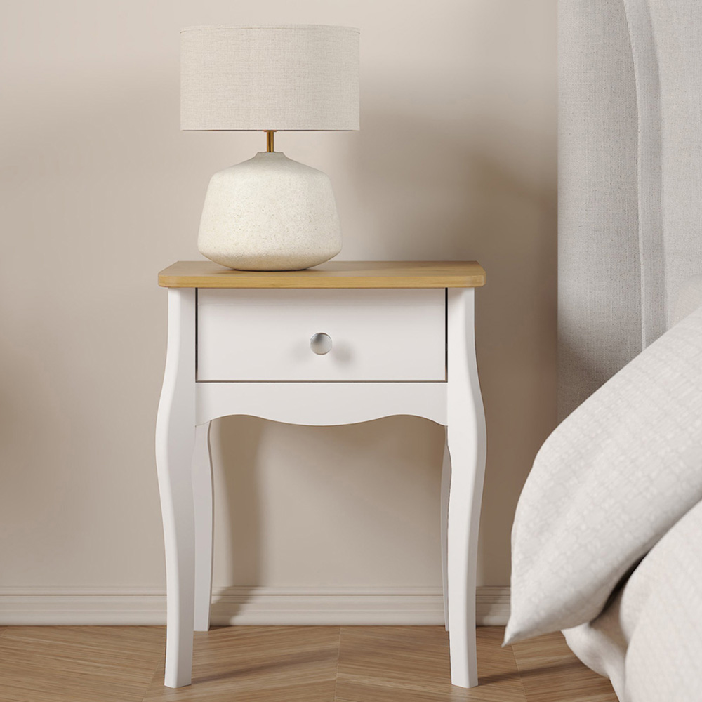 Florence Baroque Single Drawer White Coffee Lacquer Bedside Table Image 1