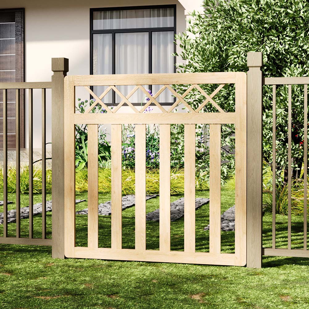 Outdoor Cross Top Wooden Nature Garden Fence Door, 120 x 120 x 2.5cm Image 2