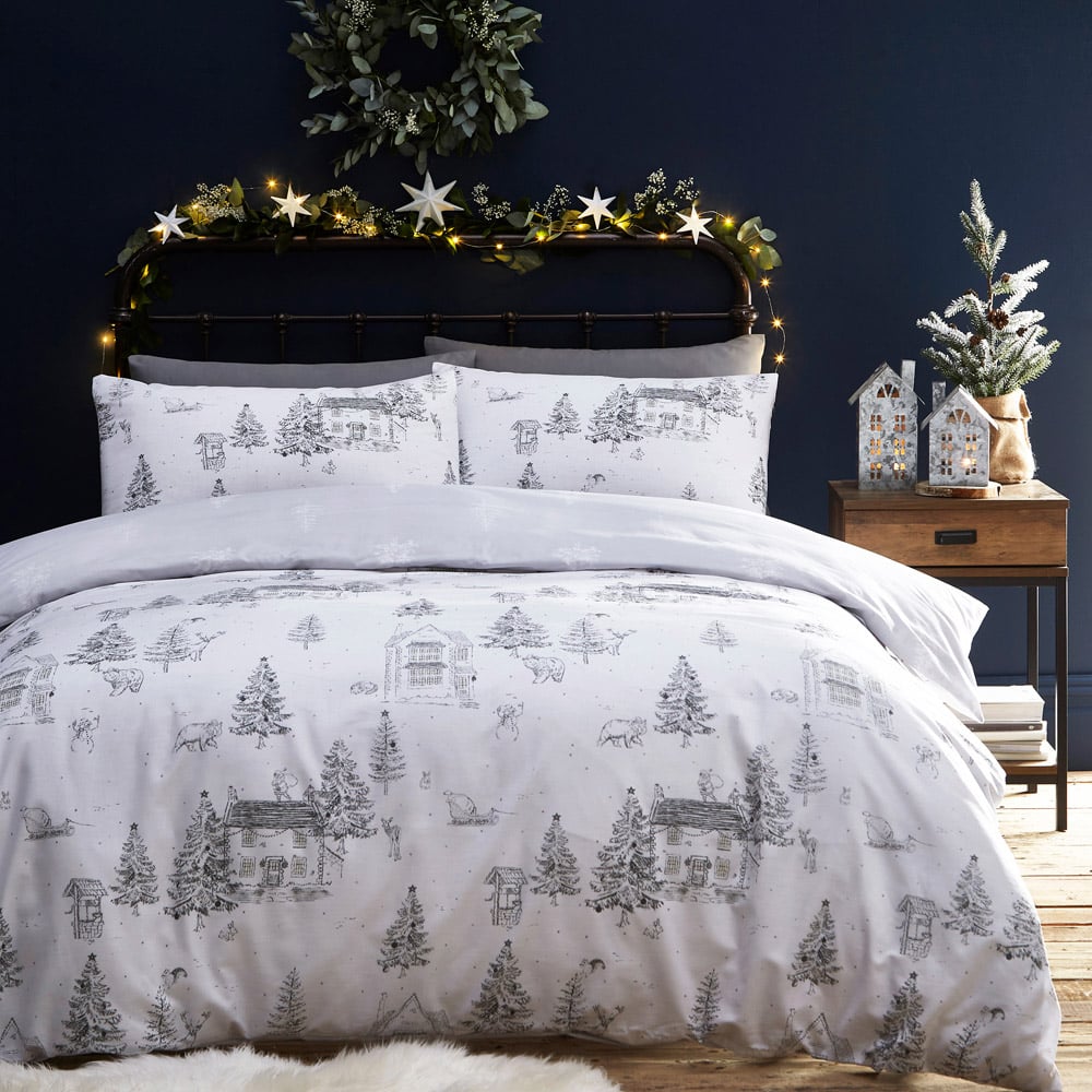 furn. Midwinter Double Snow Toile Duvet Cover Set Image 1