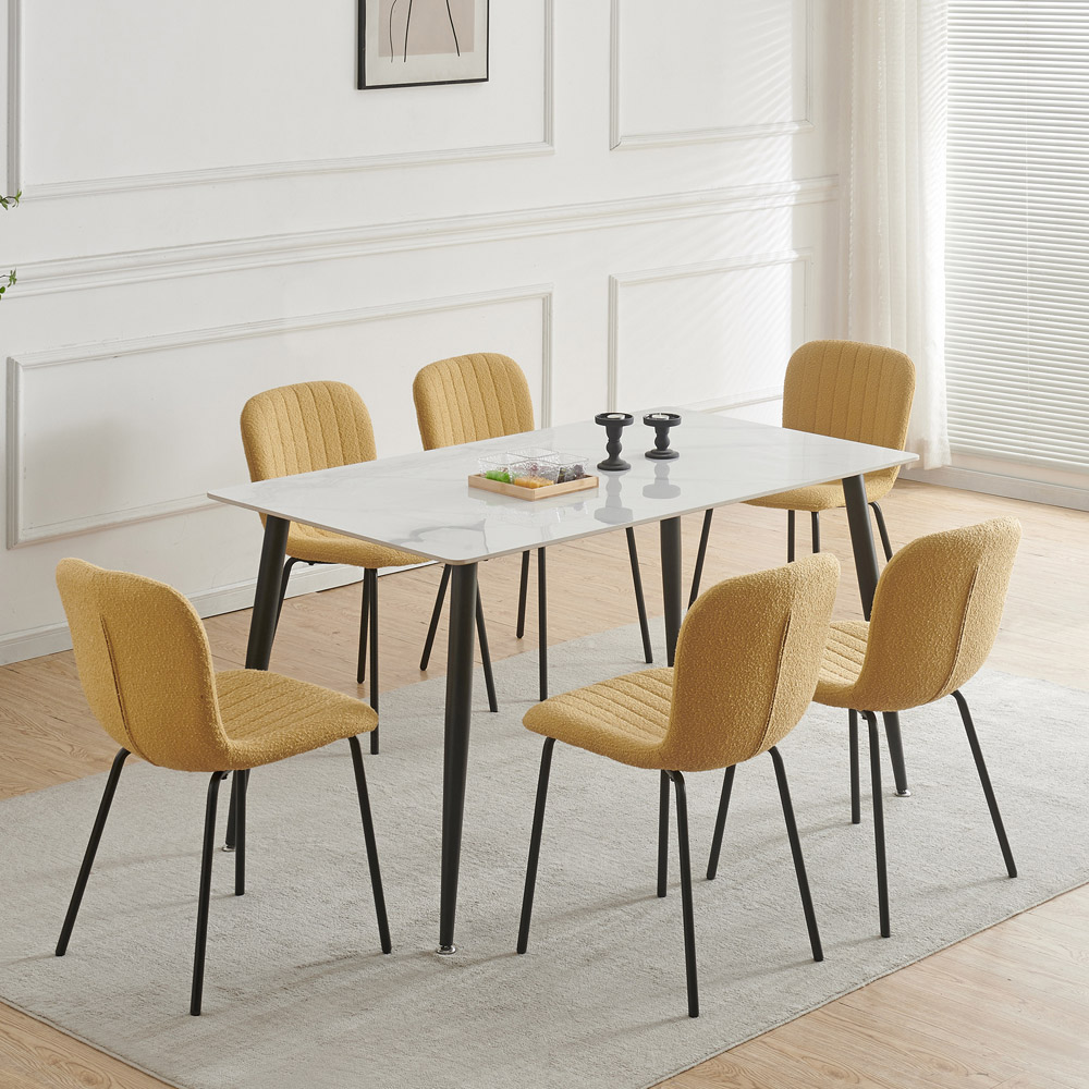 Bella Set of 6 Yellow Teddy Faux Fur Stitched Design Dining Chairs Image 6