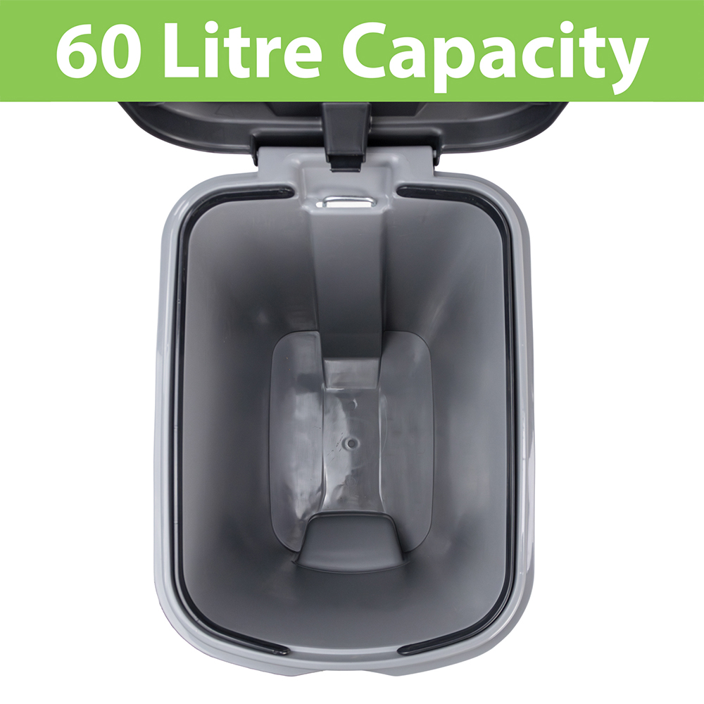 JVL Grey Plastic Slim Foot Pedal Bin with Lid and Handle 60L Image 5