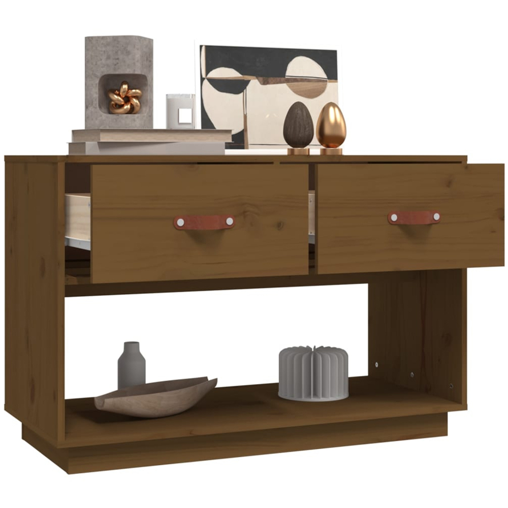 vidaXL 2 Drawer Single Open Shelf Honey Brown Solid Wood Pine TV Cabinet Image 5