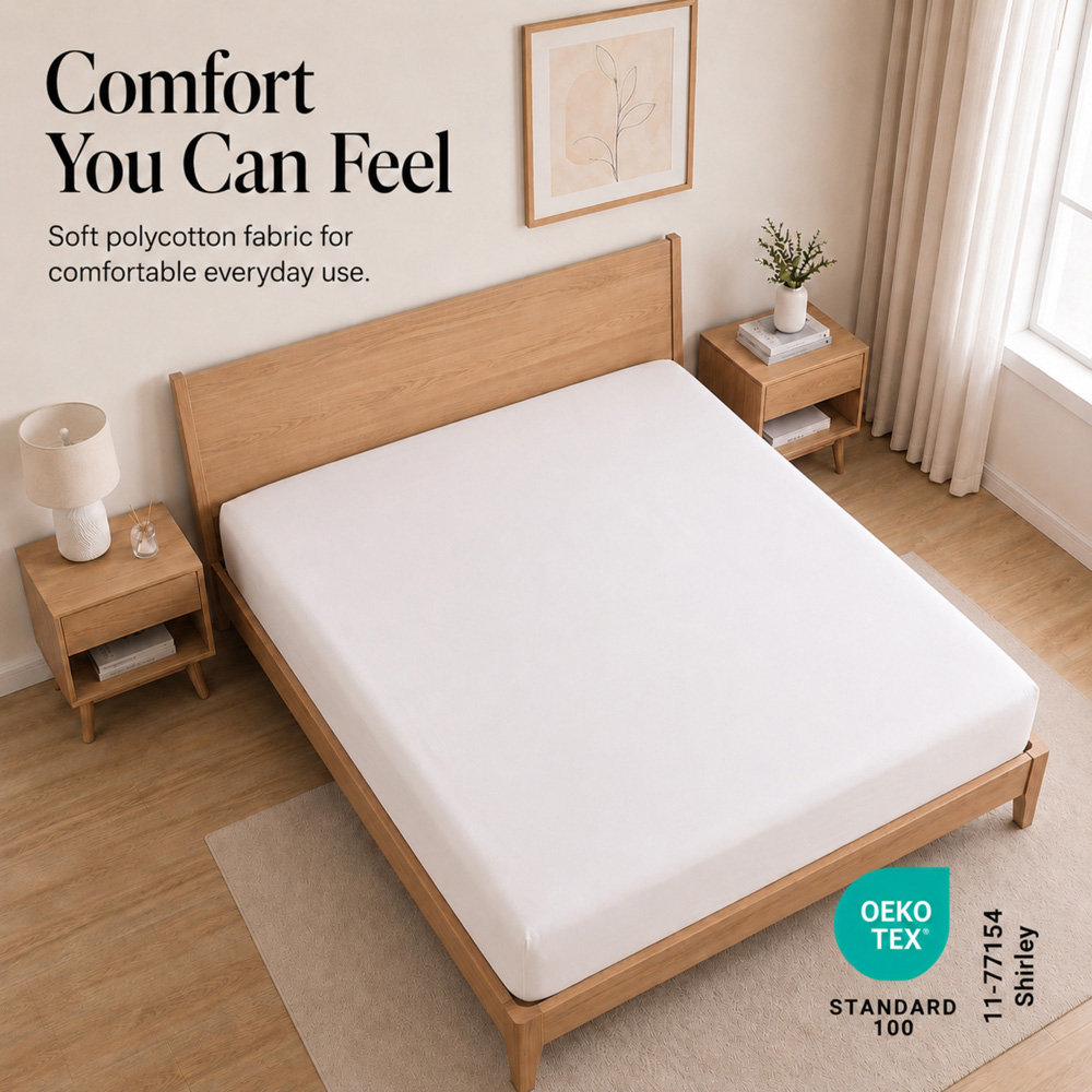 MHG Living Double White 30cm Deep Pocket Fully Elasticated Fitted Sheet Image 7