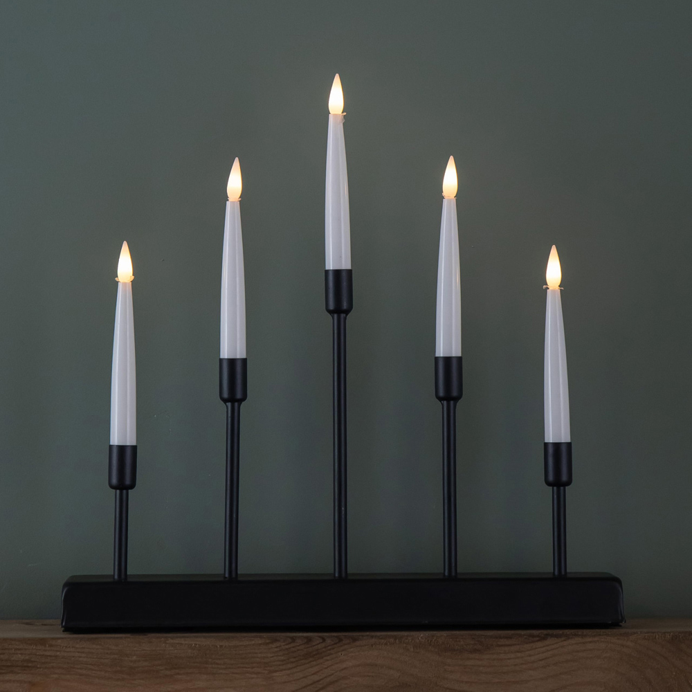Samuel Alexander 5 Warm White LED Black Metal Light Up Christmas Candle Bridge 32cm Image 1