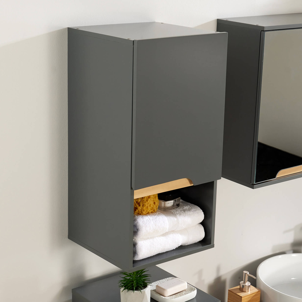 Home Source Florence Single Door Single Shelf Grey Hanging Bathroom Wall Cabinet Image 4
