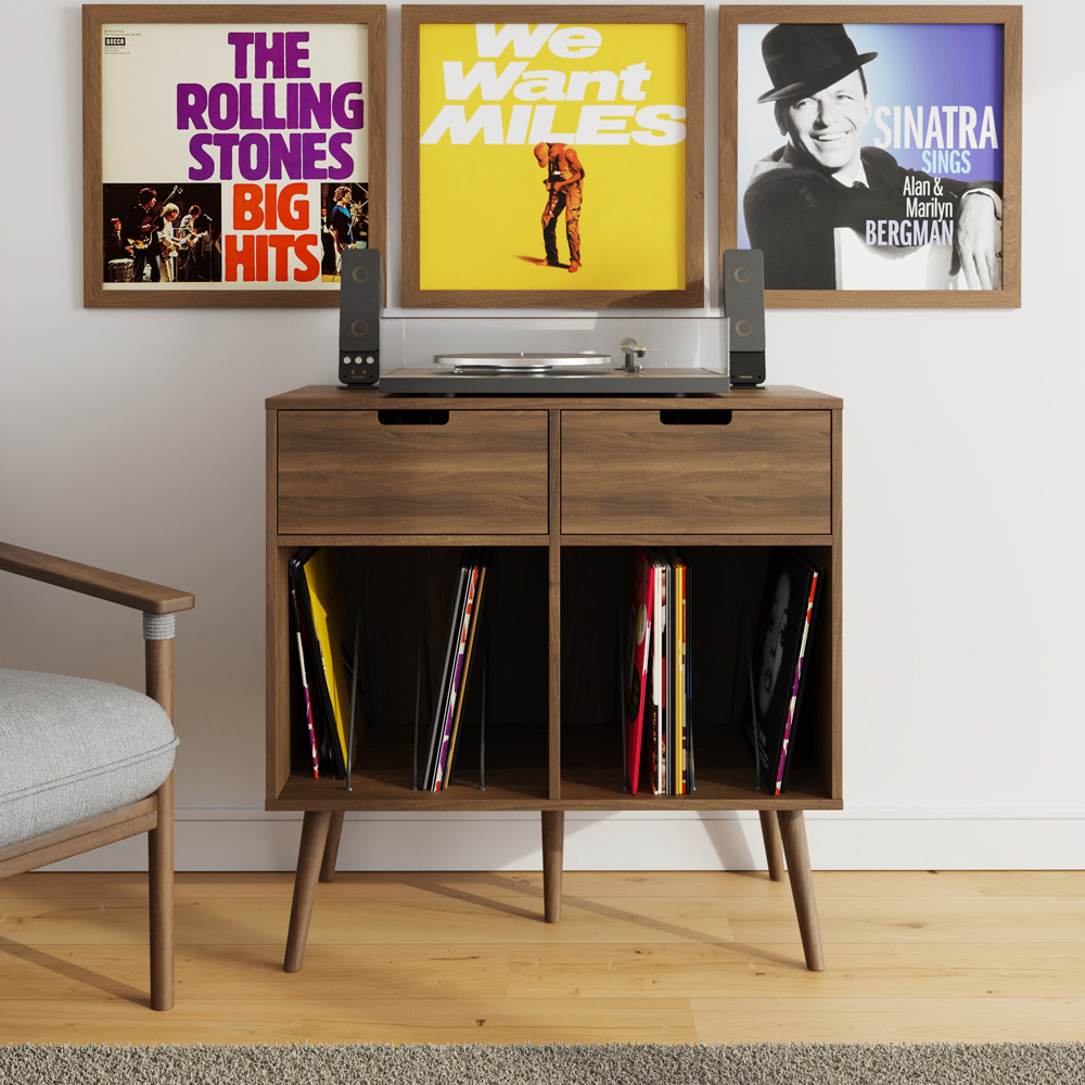GFW Jaxon 2 Drawer 2 Shelf Walnut Turntable Stand Image 7