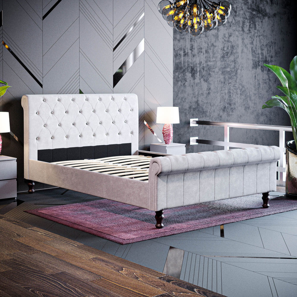 Vida Designs Violetta Double Light Grey Velvet Bed Frame Image 8