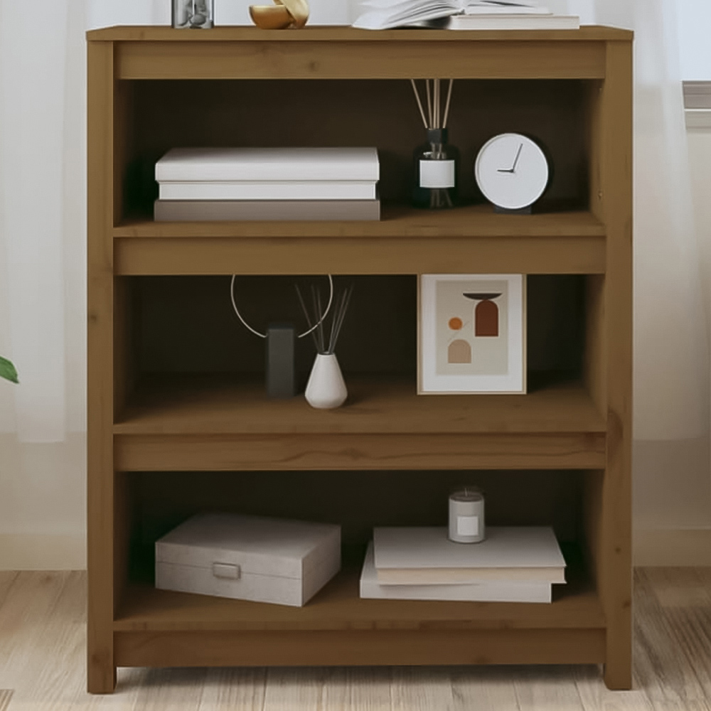 vidaXL 3 Shelf Honey Brown Solid Pine Wood Bookcase Image 1