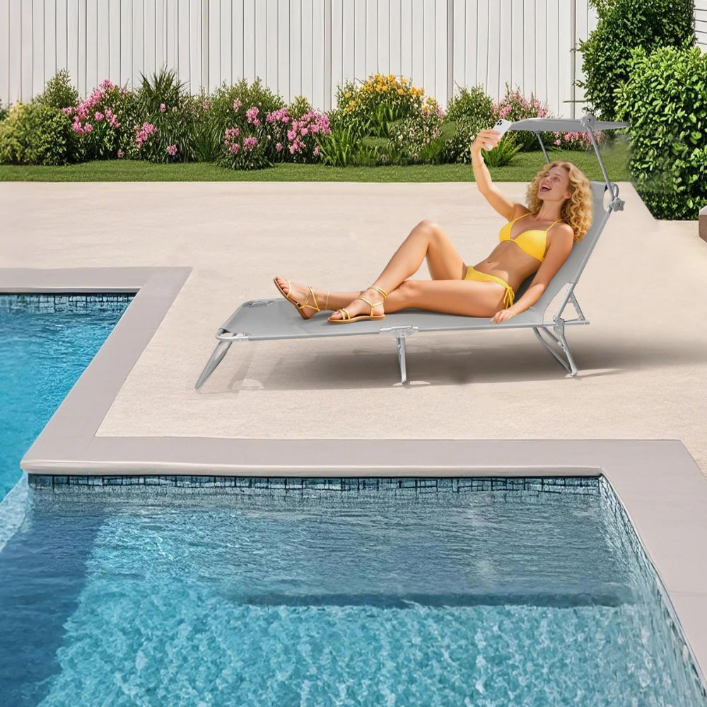 Alivio Grey Foldable Recliner Sun Lounger with Adjustable Sunshade Image 2