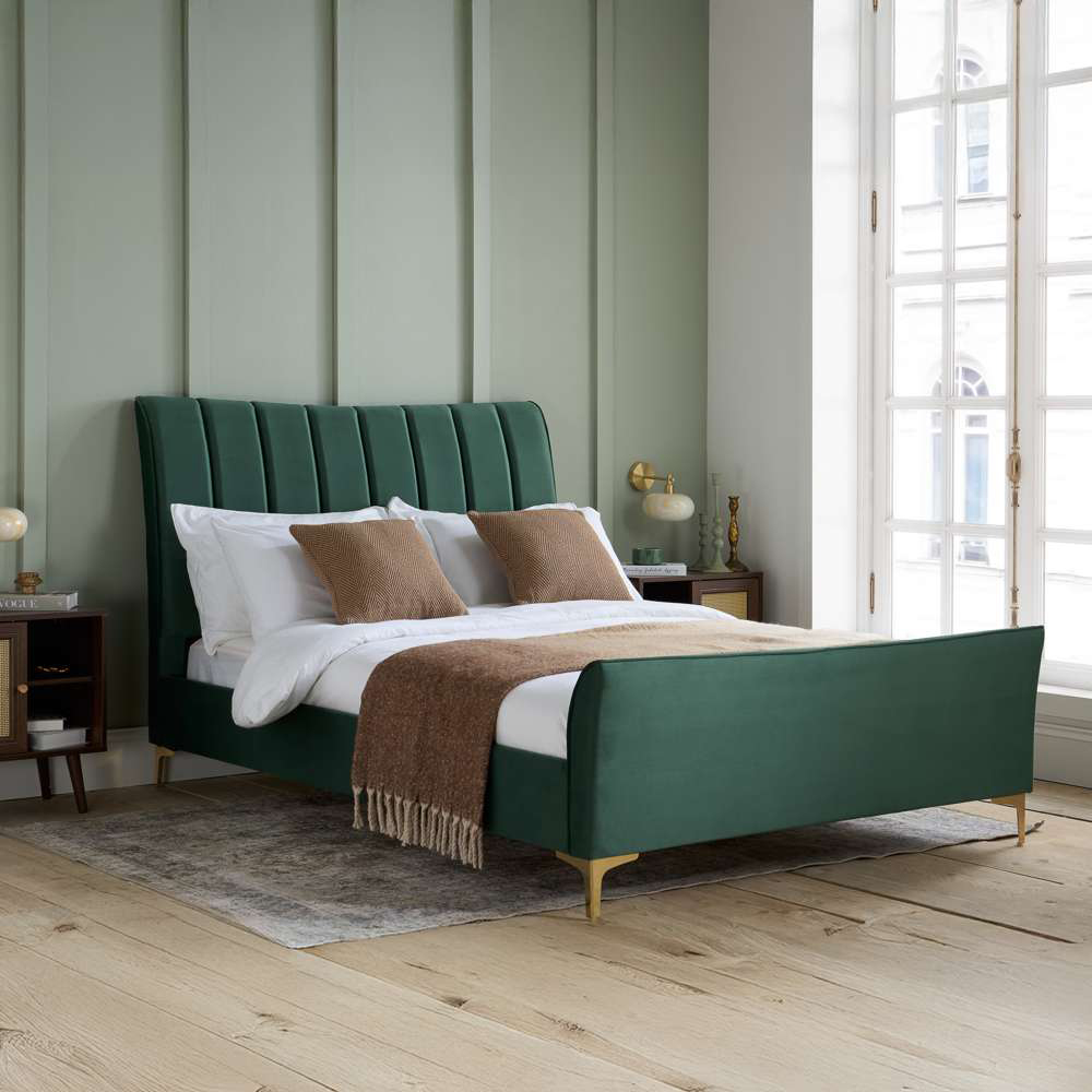 Clover Double Green Velvet Bed Image 8