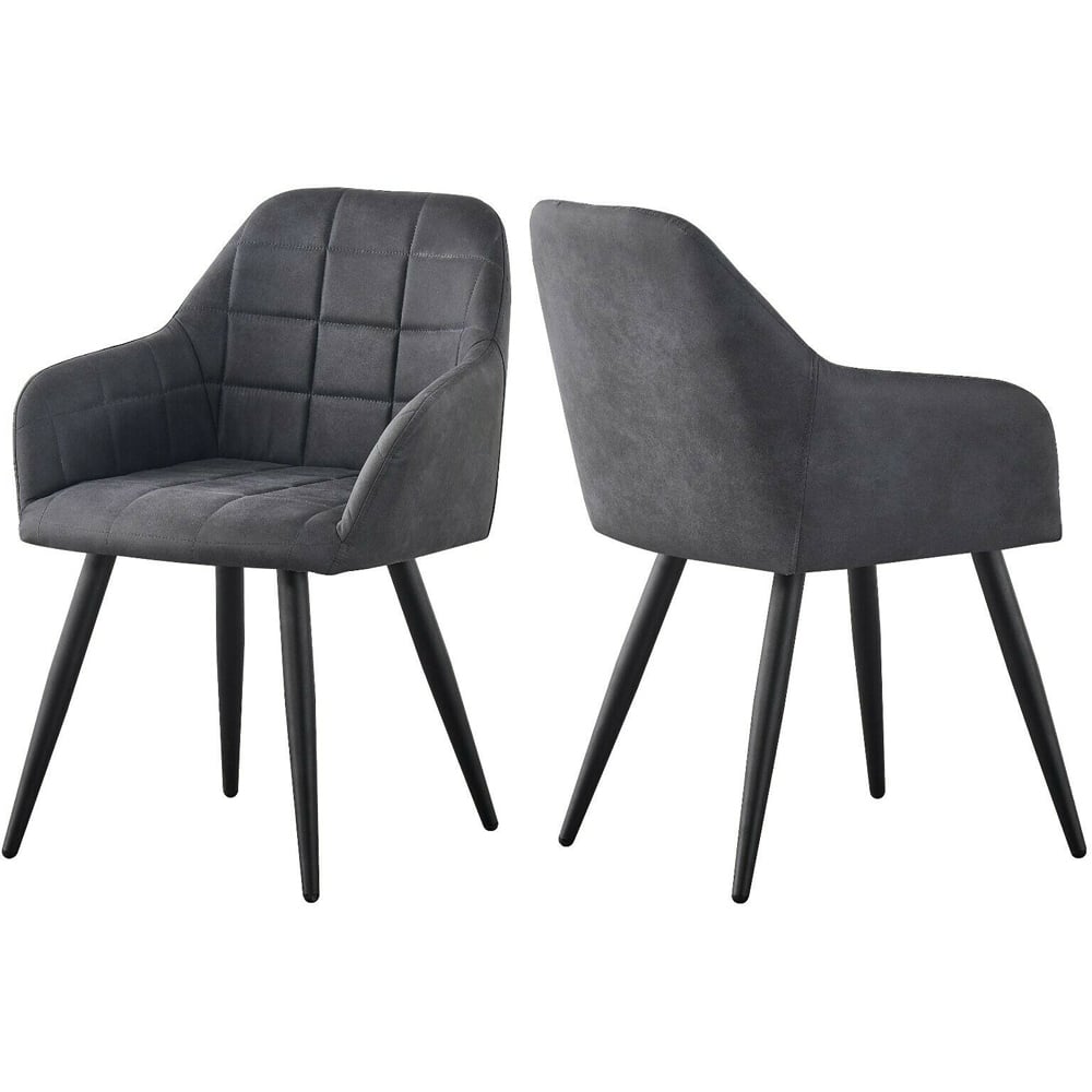 wilko Adrian Set of 2 Dark Grey Suede Faux Leather Dining Chairs Image 2