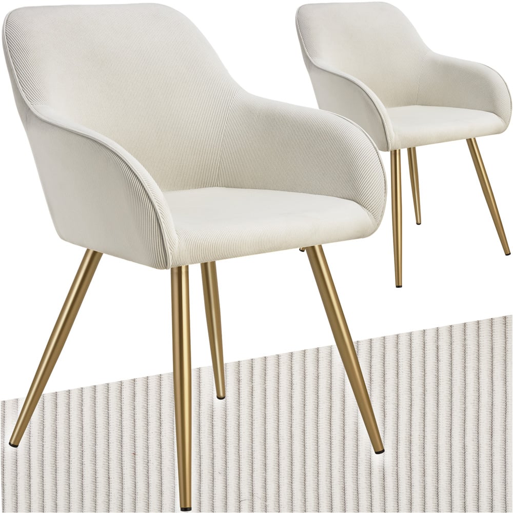 tectake Marilyn Set of 2 Cream and Gold Corduroy Padded Dining Chair Image 2