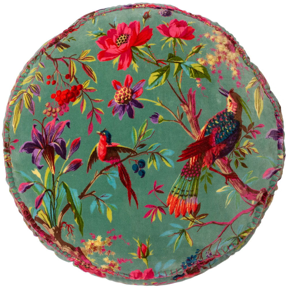 Paoletti Paradise Mineral Velvet Round Cushion Image 1