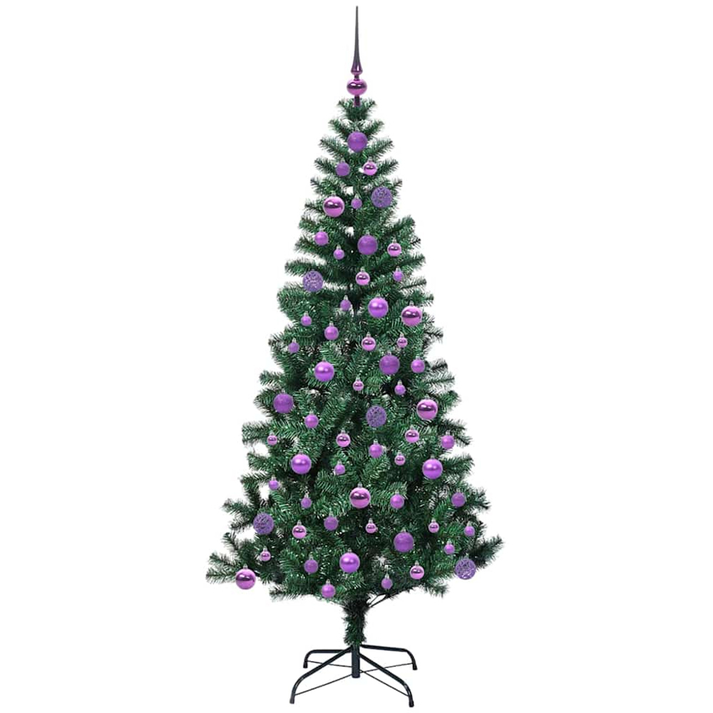 vidaXL Pre-Lit Lilac Baubles Green Artificial Christmas Tree 6ft Image 4