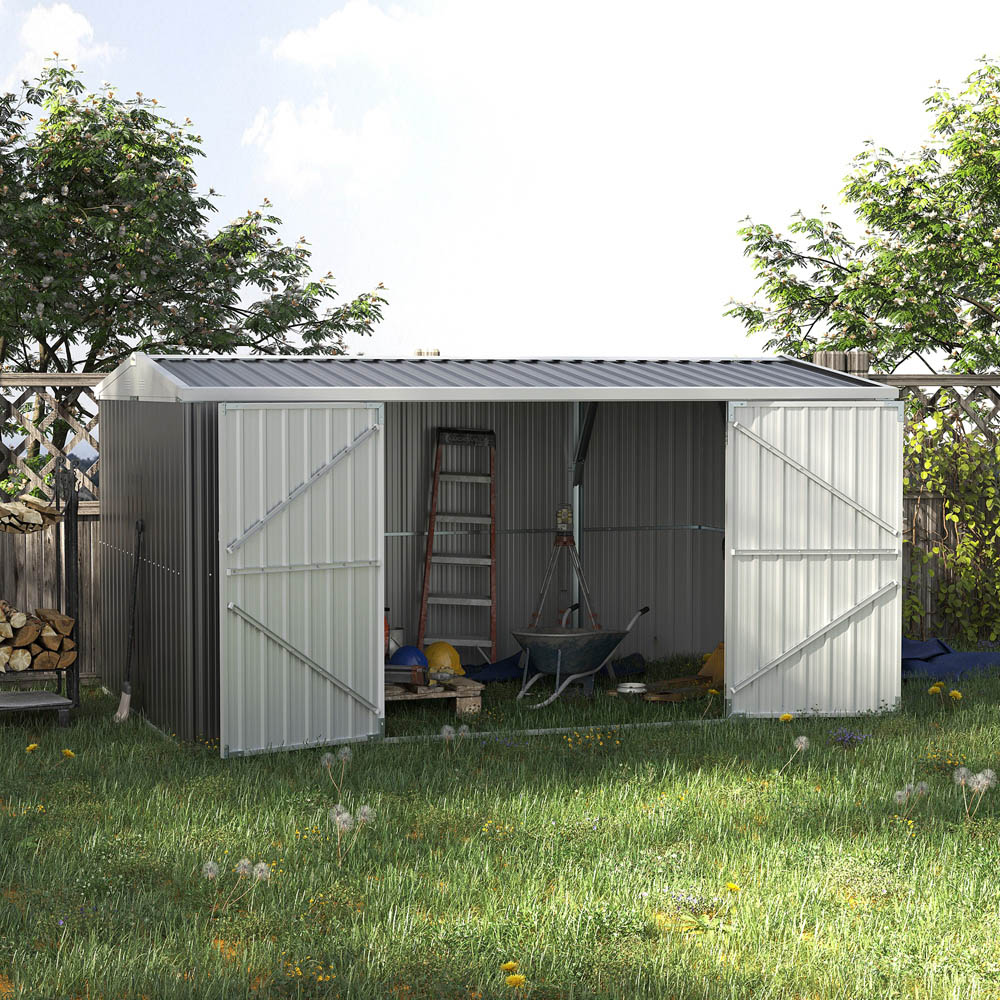 Outsunny 14 x 8ft Grey Metal Apex Garden Shed Image 2