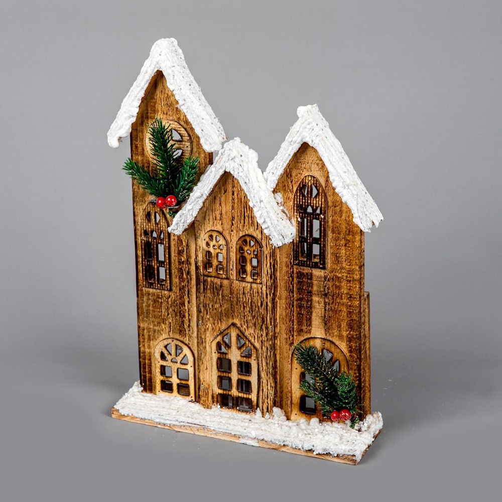 Shatchi Brown Snow Covered Wooden House LED Christmas Decoration Image 2