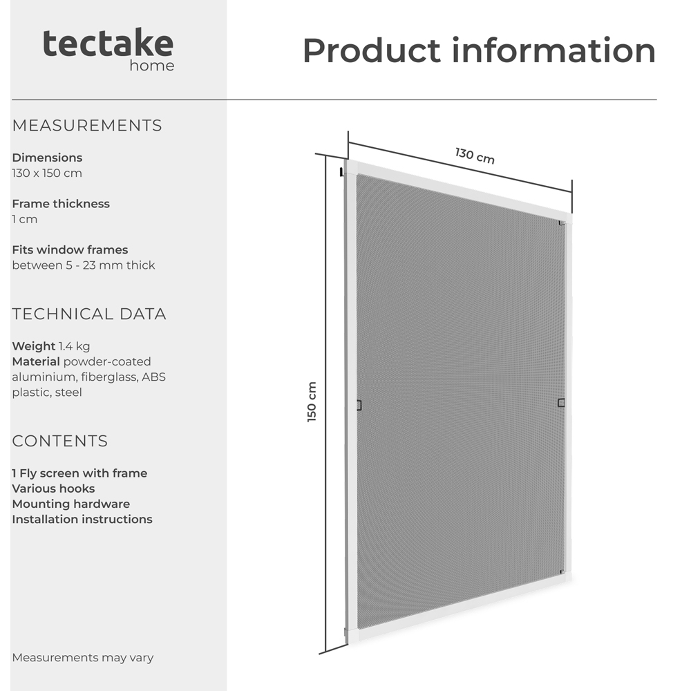 tectake White Individually Adjustable Fly Screen 150 x 130cm Image 8