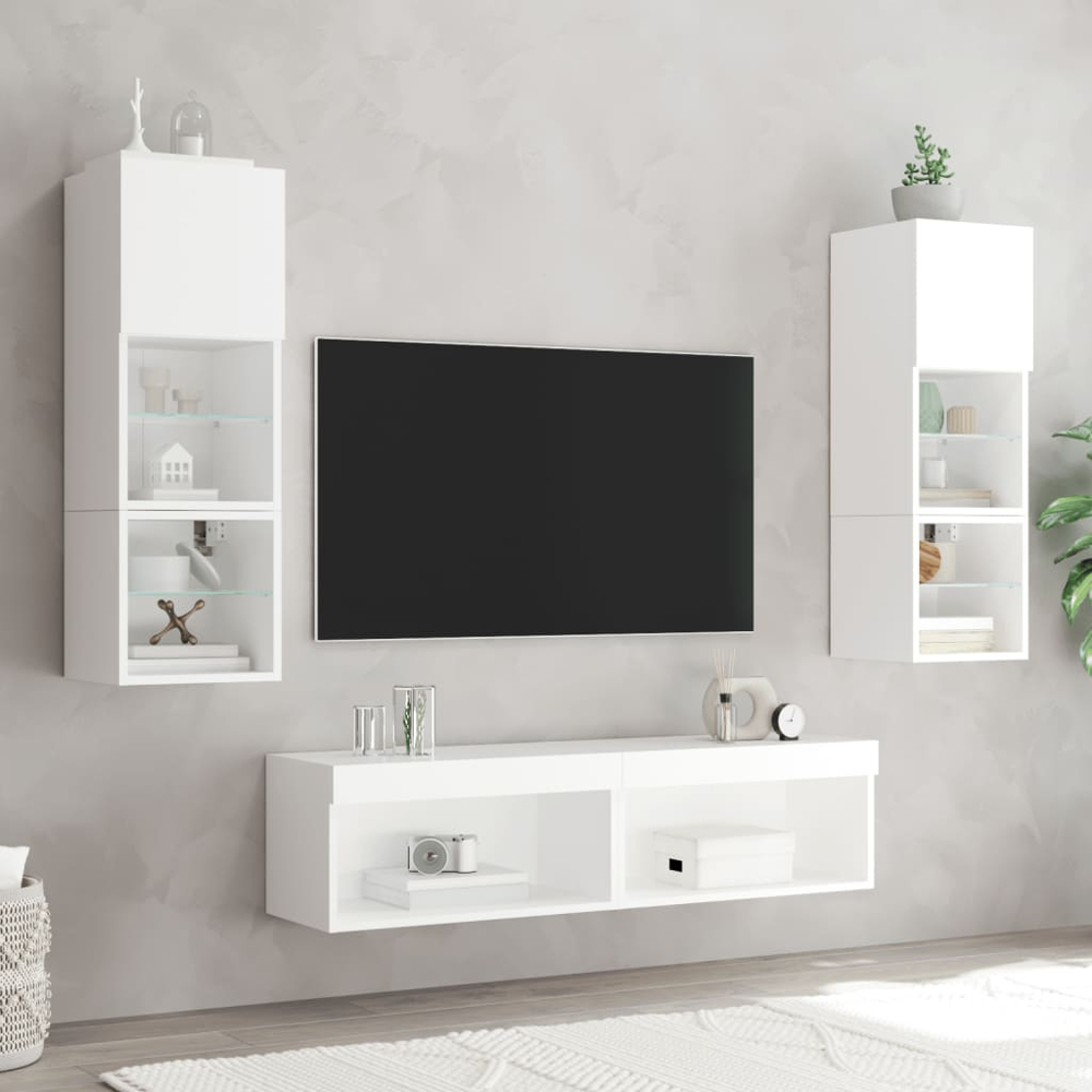 vidaXL Single Shelf White Wall Mounted LED TV Cabinet Set of 2 Image 8