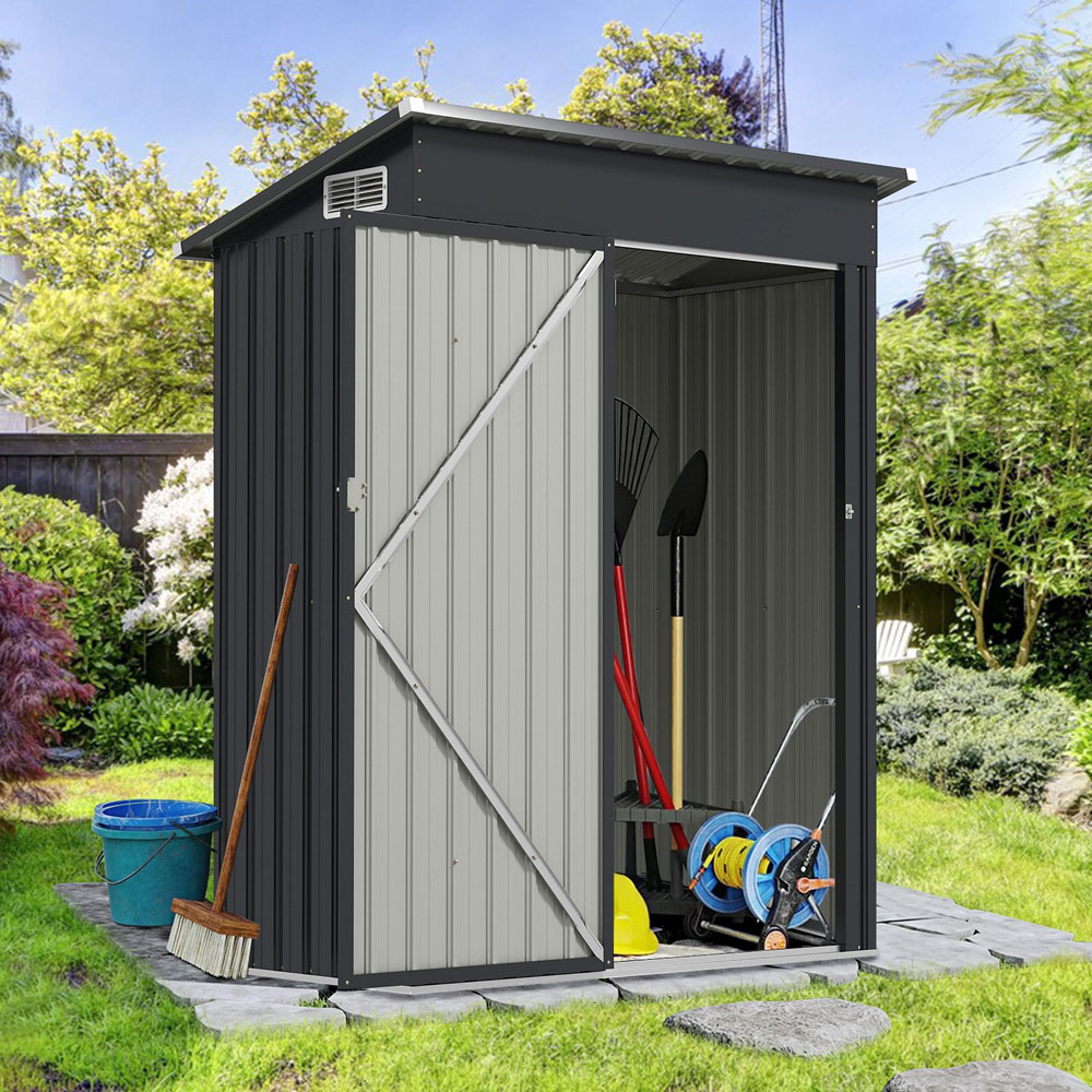 Costway 3 x 6ft Dark Grey All Weather Storage Shed Image 4