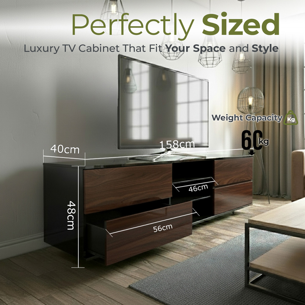 Portland Avitus 4 Drawer 3 Shelf Gloss Black and Walnut TV Stand Image 9