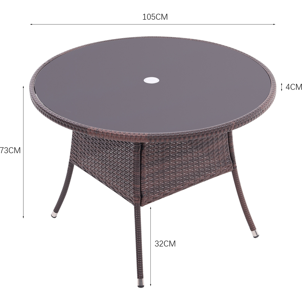 Living and Home Rattan Glass 4 Seater Round Garden Dining Table Brown Image 9