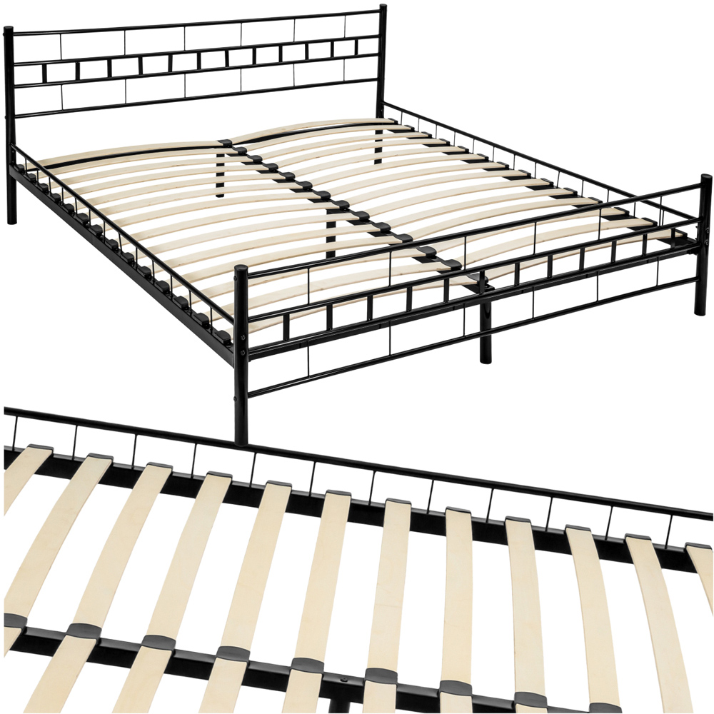 tectake Super King Size Black Slatted Base Metal Bed Frame Image 2