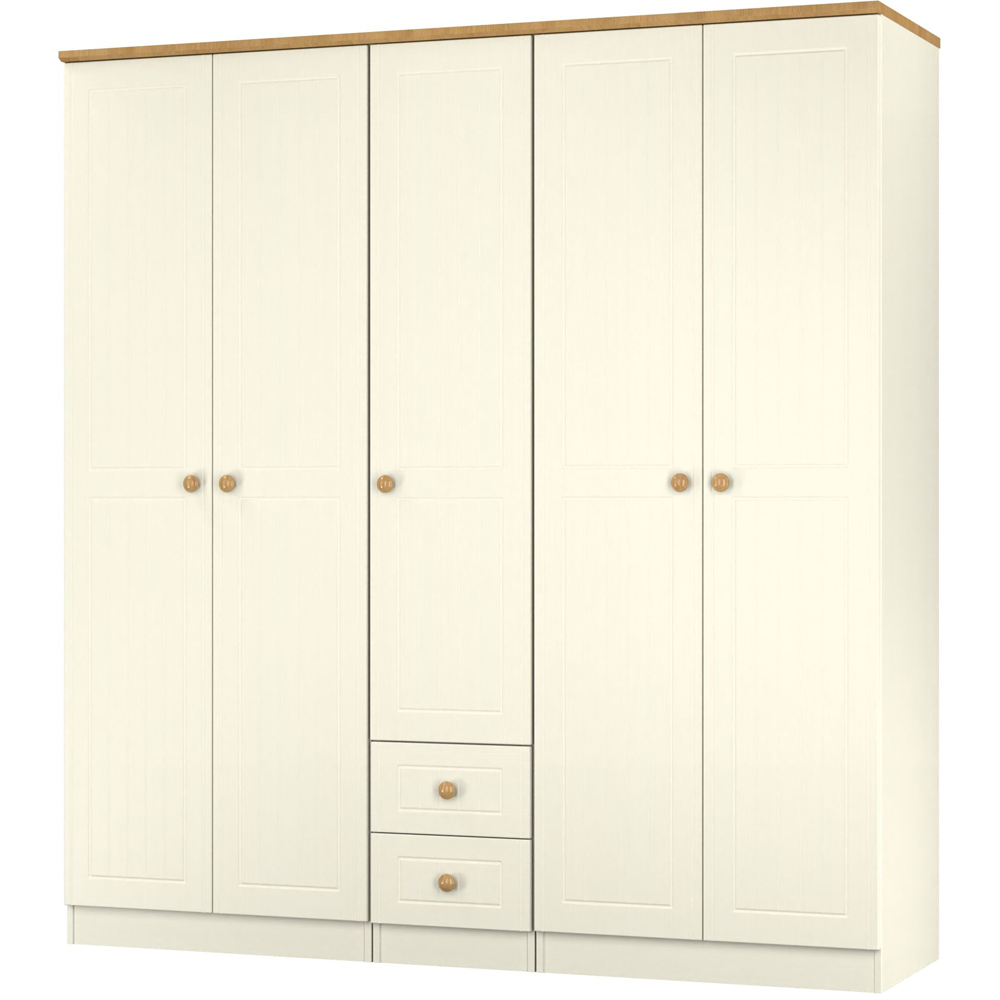 Crowndale Warwick 5 Door 2 Drawer Cream Ash and Modern Oak Wardrobe Ready Assembled Image 3