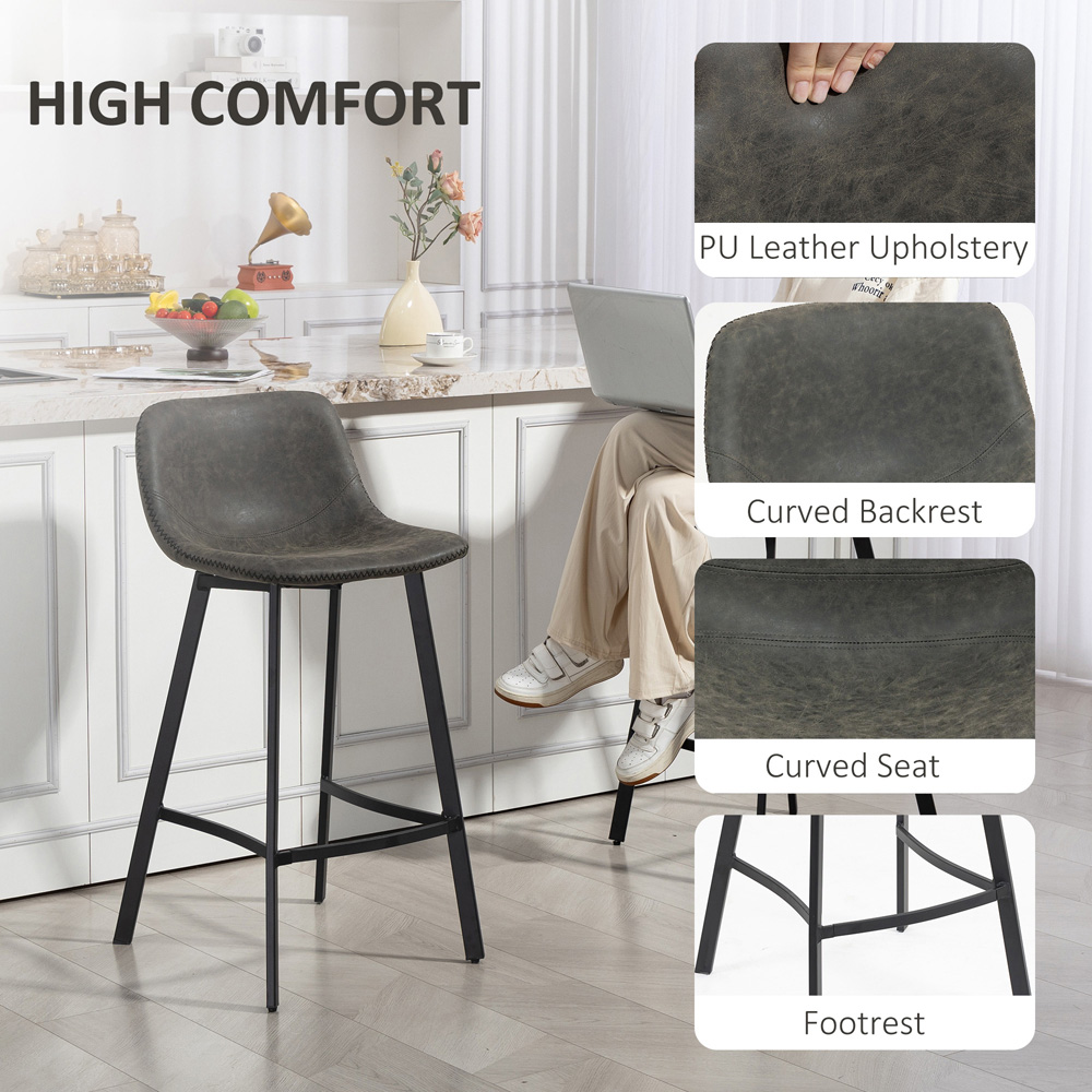 Portland Grey Faux Leather Bar Stool Set of 2 Image 5