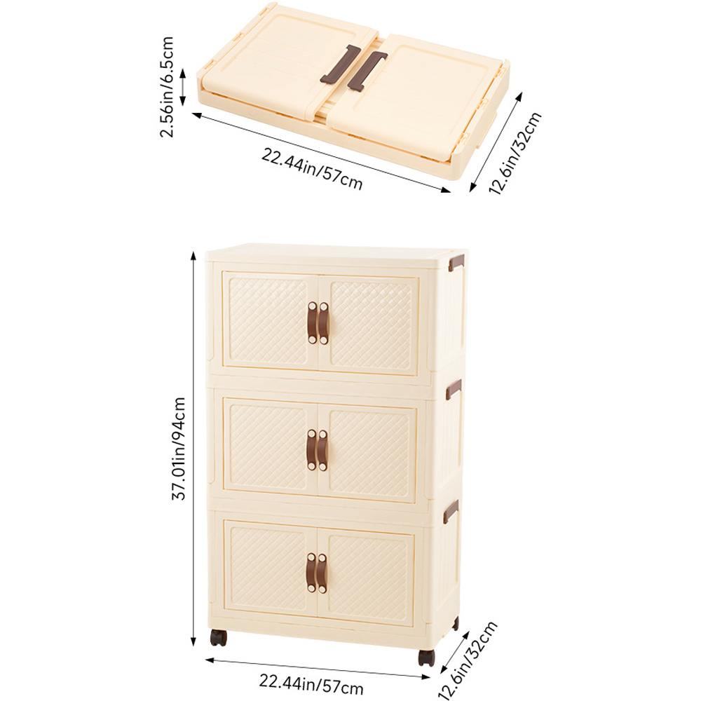Living and Home 3-Tier Cream Foldable Storage Cabinet with Castors Image 8