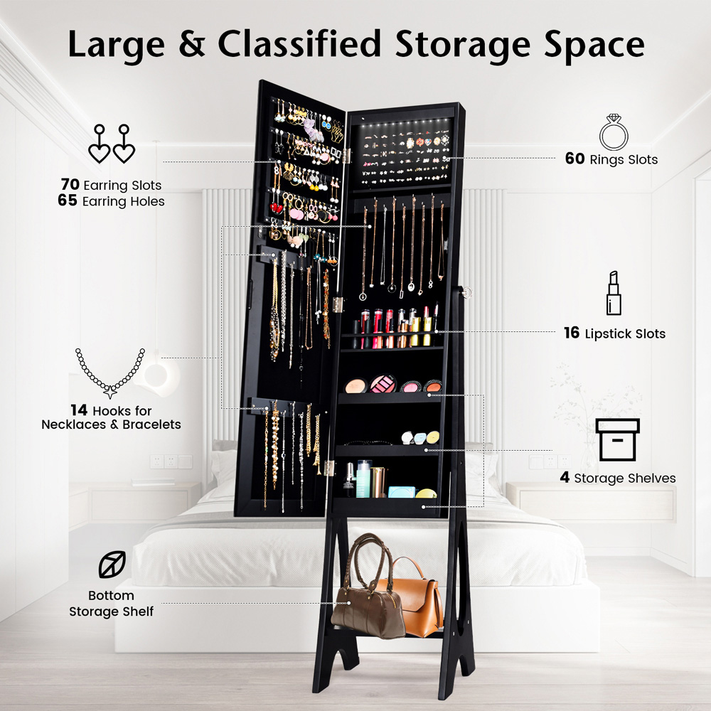 Costway Black Freestanding Mirror Jewellery Cabinet Image 5