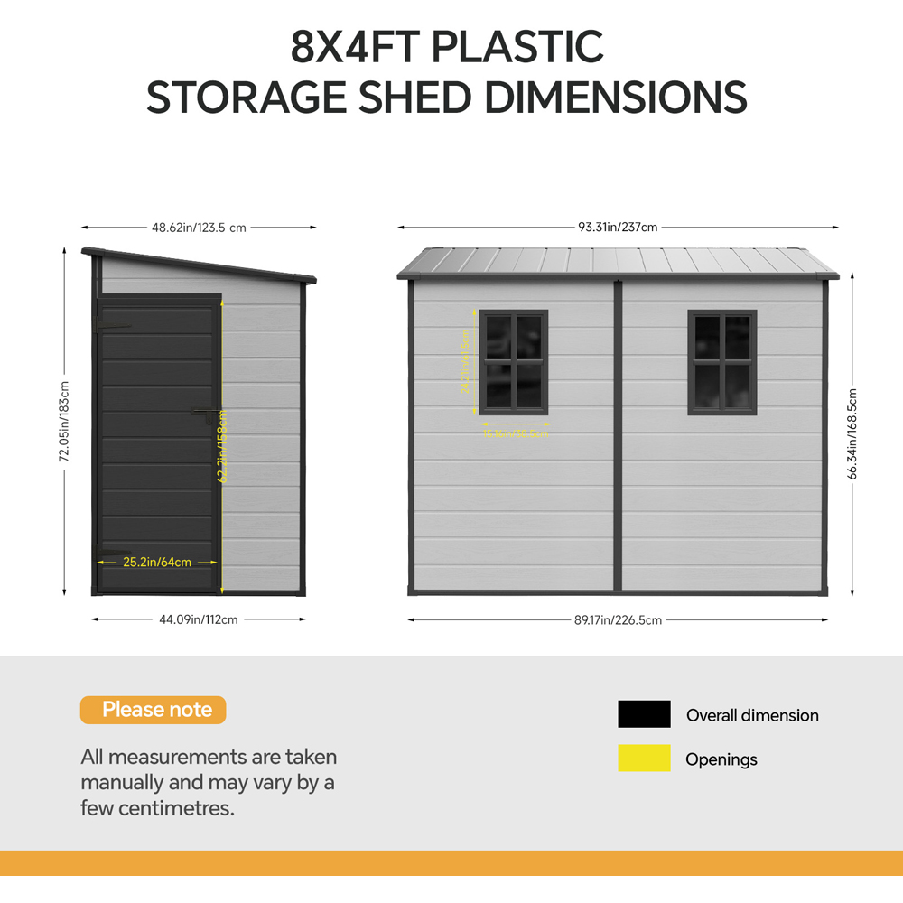 Living and Home 8 x 4ft Plastic Pent Roof Garden Storage Shed with Windows and Floor Image 8