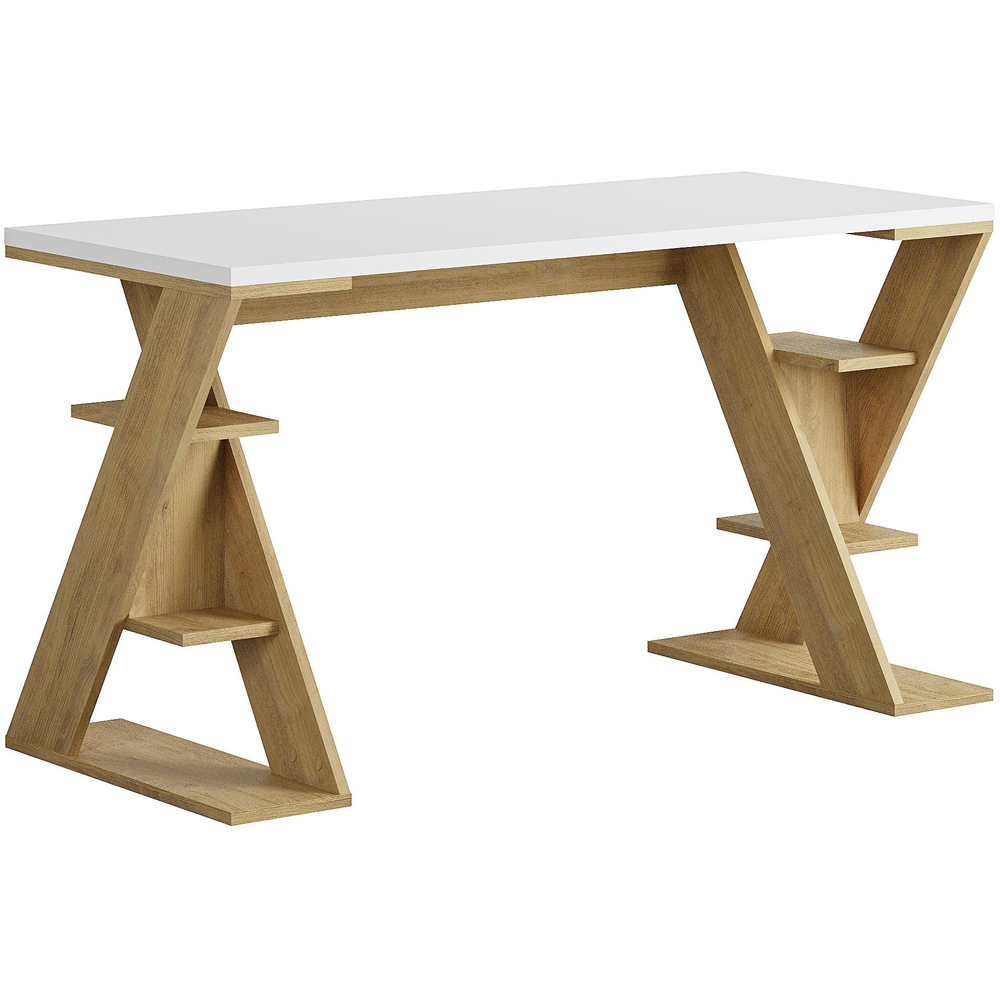 Decortie Papillon 6 Shelf White and Sapphire Oak Working Table Image 2