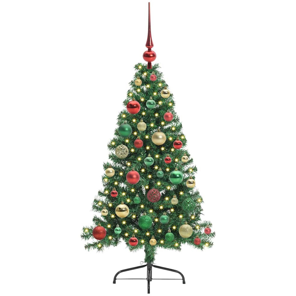 vidaXL Pre-Lit Multicolour Baubles Green Artificial Christmas Tree 4ft Image 1