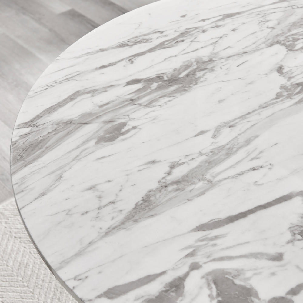 Furniturebox Nova 6 Seater Round Dining Table White Marble Effect Image 3