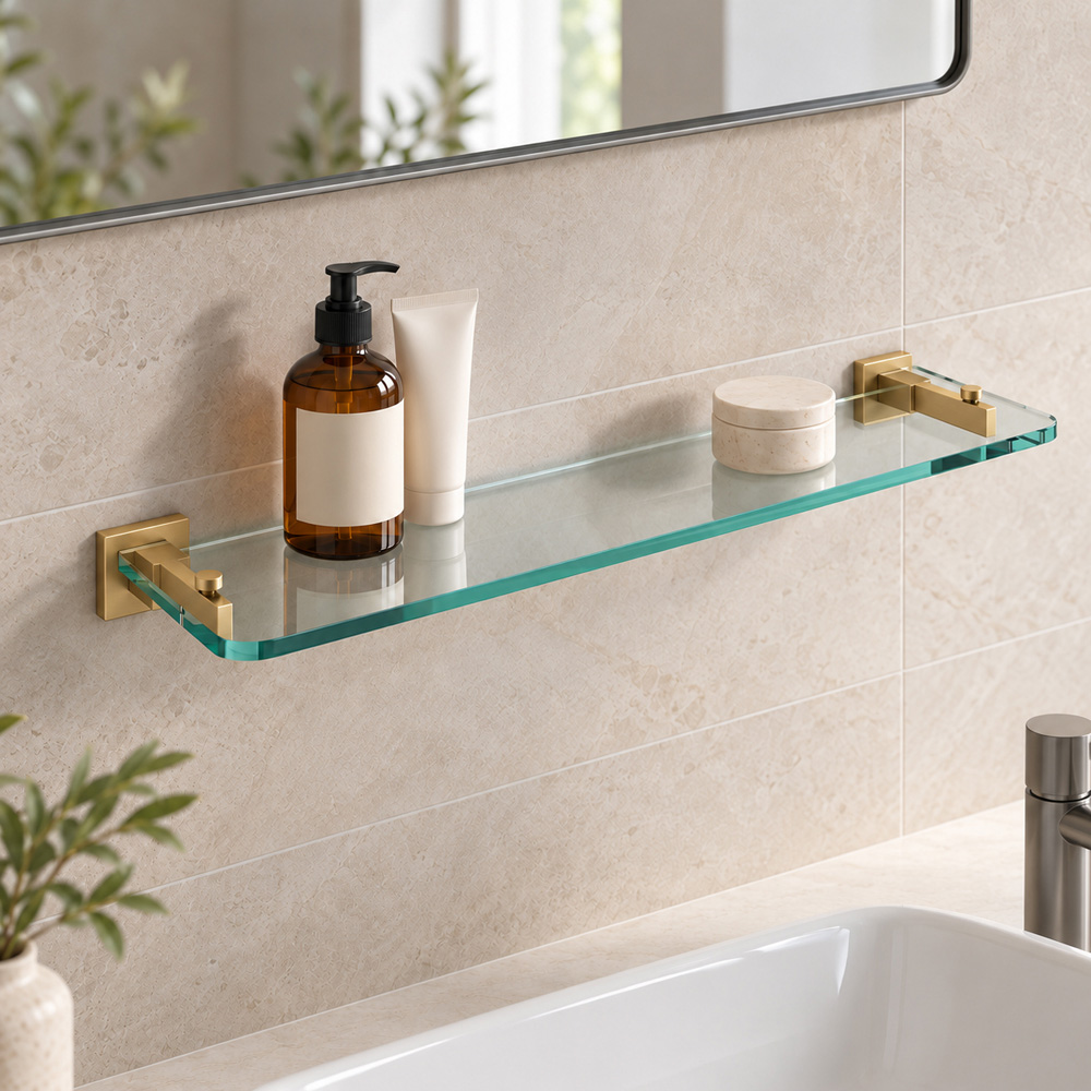 Go Bathrooms Froma Gold Wall Mounted Glass Shelf 500mm Image 2