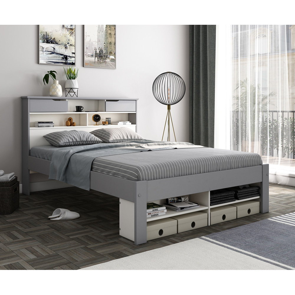 Fabio Double Grey and White Wooden Single Drawer Storage Bed Image 2