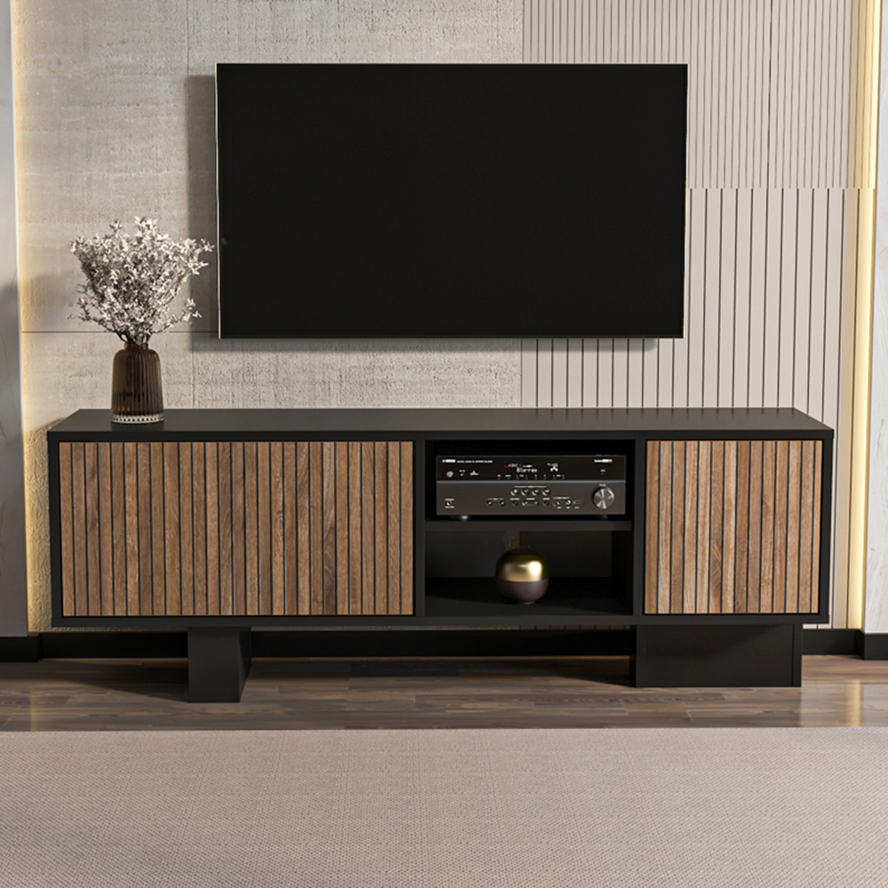 Decorotika Monaco 2 Door 2 Shelf Black Alina TV Unit Image 1