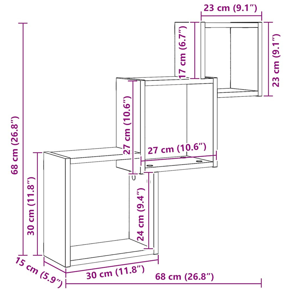 vidaXL 3 Open Shelf Black Oak Cube Wall Shelf Image 9