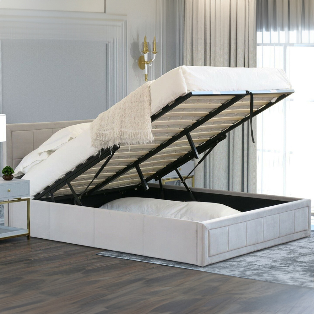 Home Treats Double Velvet Ottoman Bed Frame With Storage and Mattress Image 2