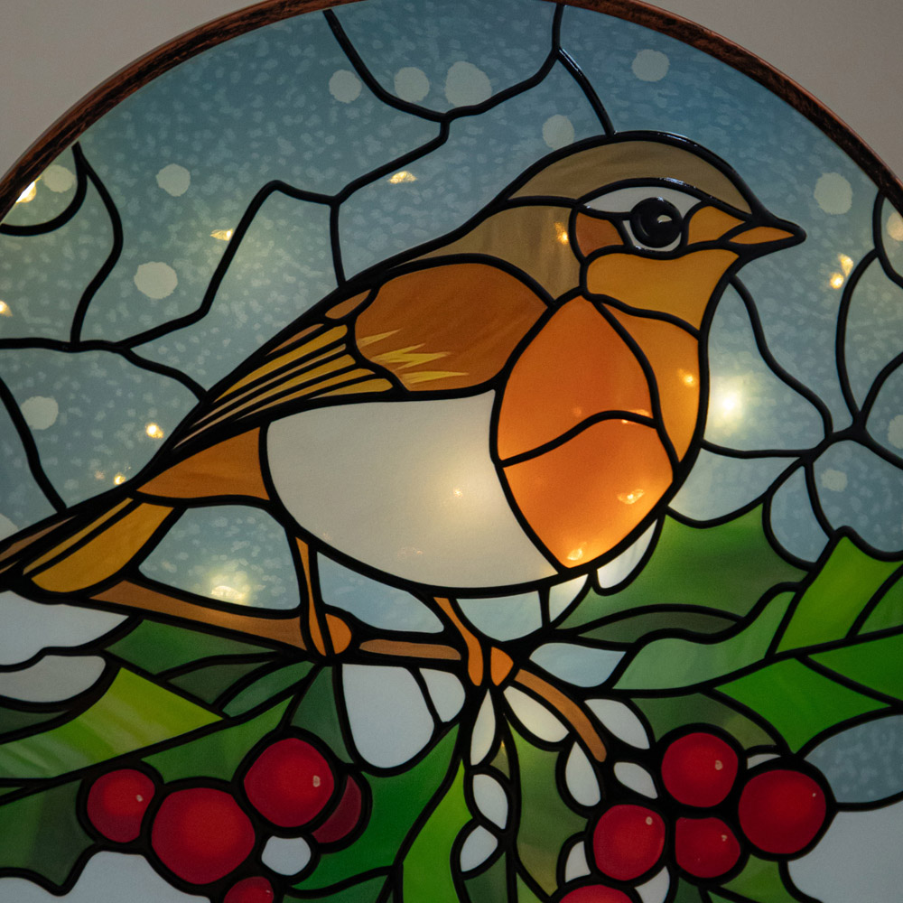 Samuel Alexander LED Light Up Stained Glass Robin Christmas Decoration 25cm Image 5